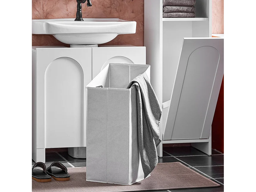 SoBuy BZR161-W Meuble Bas de Salle de Bain Corbeille à Linge Meuble de Rangement avec 1 Compartiment et 1 Panier à Linge Amovible