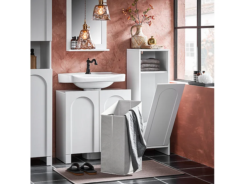 SoBuy BZR161-W Meuble Bas de Salle de Bain Corbeille à Linge Meuble de Rangement avec 1 Compartiment et 1 Panier à Linge Amovible