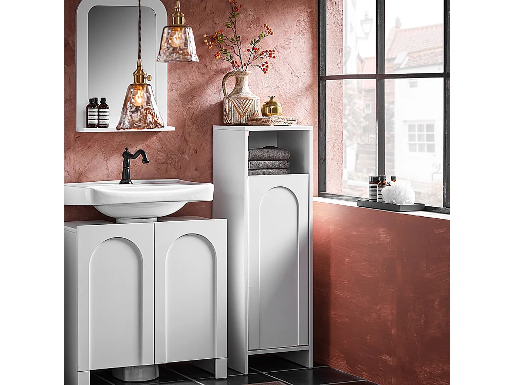 SoBuy BZR161-W Meuble Bas de Salle de Bain Corbeille à Linge Meuble de Rangement avec 1 Compartiment et 1 Panier à Linge Amovible