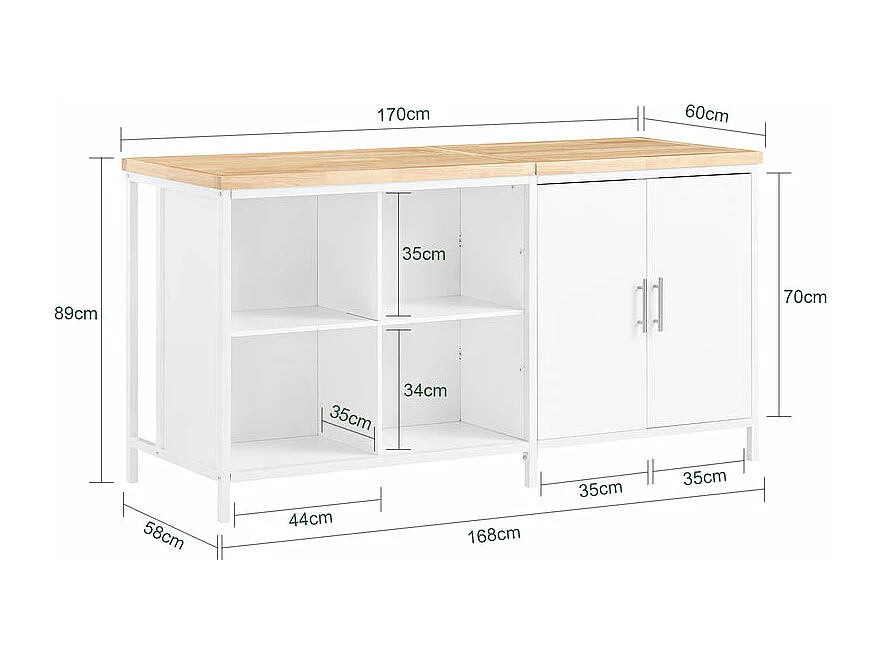SoBuy KNL09-WN îlot Central de Cuisine，Desserte de Cuisine, Placard de Cuisine avec 2 Portes, 4 Cubes Compartiments | Prévente