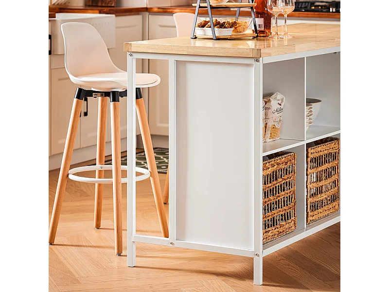 SoBuy KNL09-WN îlot Central de Cuisine，Desserte de Cuisine, Placard de Cuisine avec 2 Portes, 4 Cubes Compartiments | Prévente