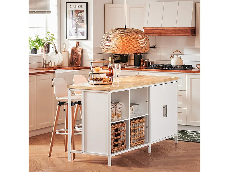 SoBuy KNL09-WN îlot Central de Cuisine，Desserte de Cuisine, Placard de Cuisine avec 2 Portes, 4 Cubes Compartiments | Prévente