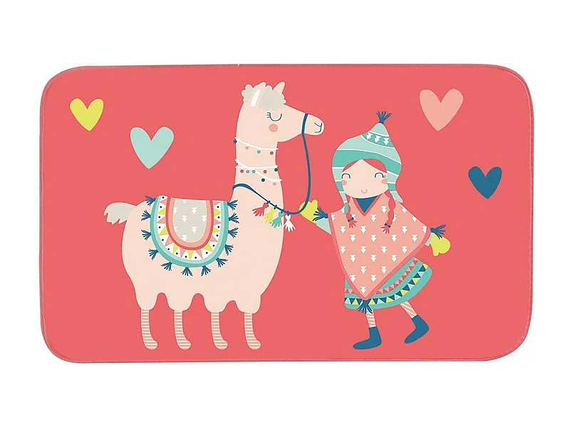 Tapis en Velours "Happy Lama" 45x75cm Corail