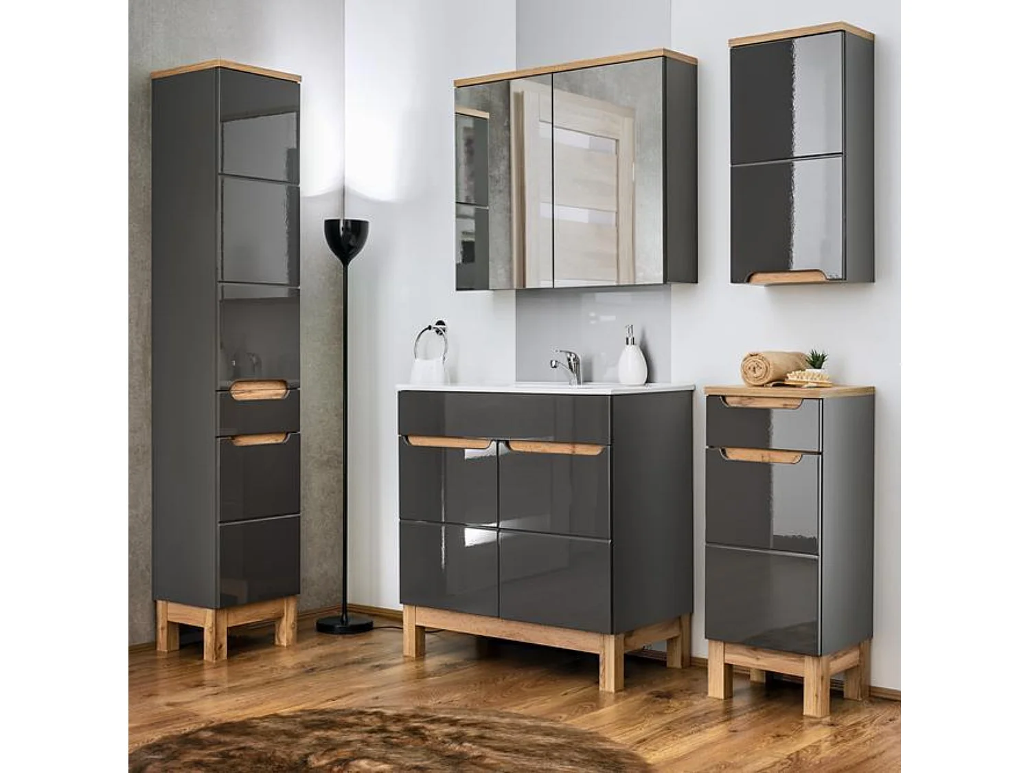 Armoire Sous Lavabos BALI CUW80 2D 80x45x84 Grisfoncé