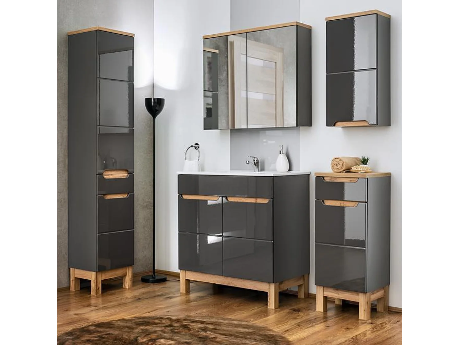 Armoire Sous Lavabos BALI CUW80 2D 80x45x84 Grisfoncé