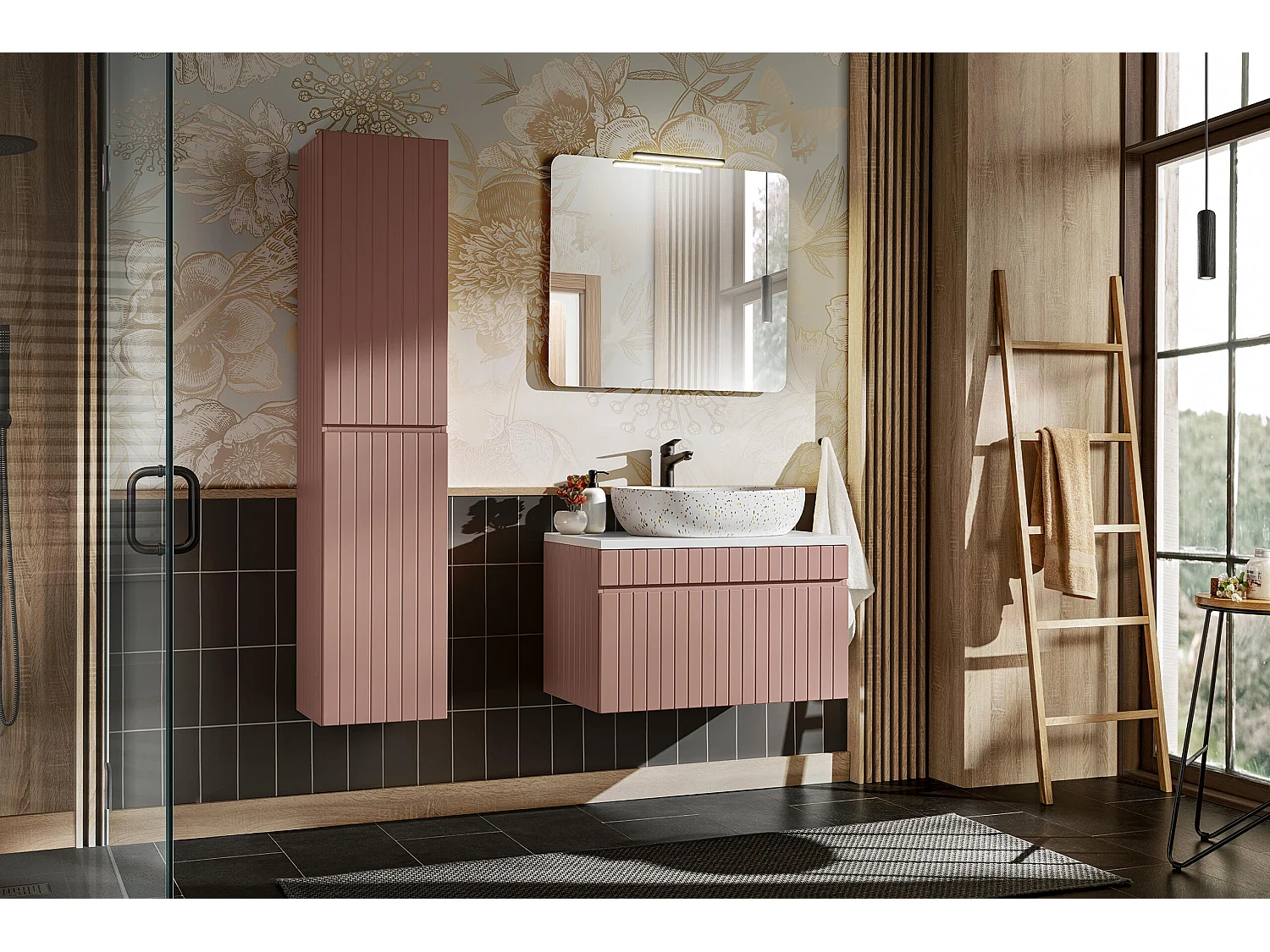 Armoire Sous Lavabos ICONIC CUW100 1D 100x46x46 Rose