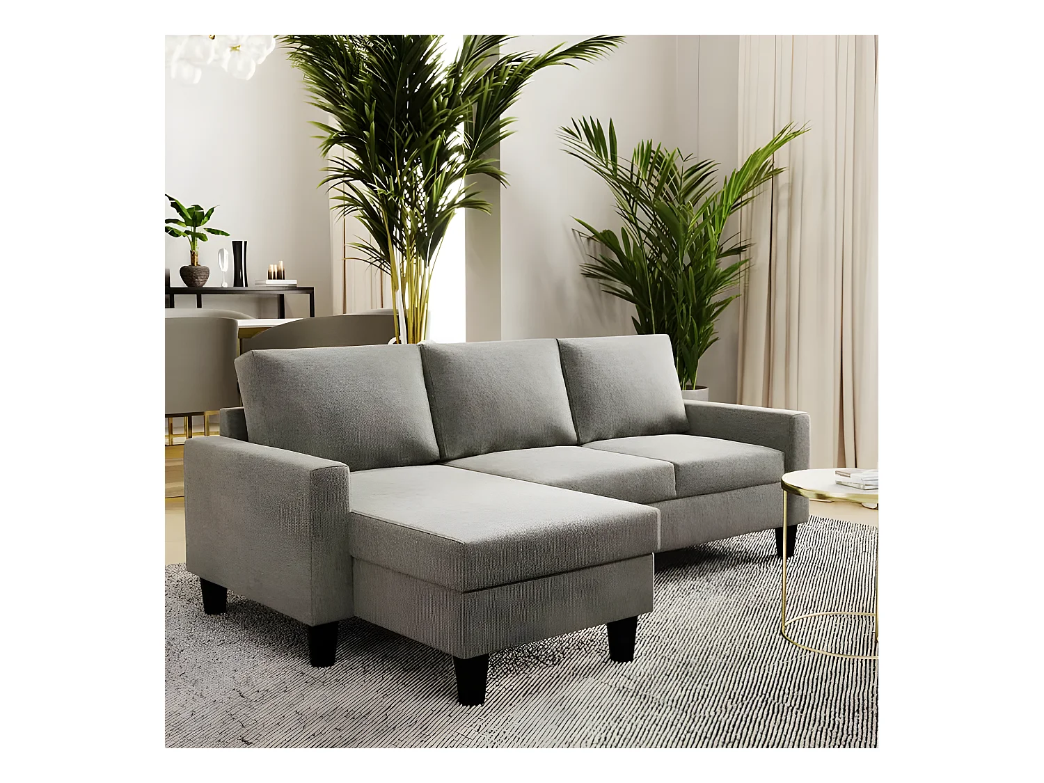 Sofa 3-sitziges wendbar Chaiselongue aus Polyester hellgrau