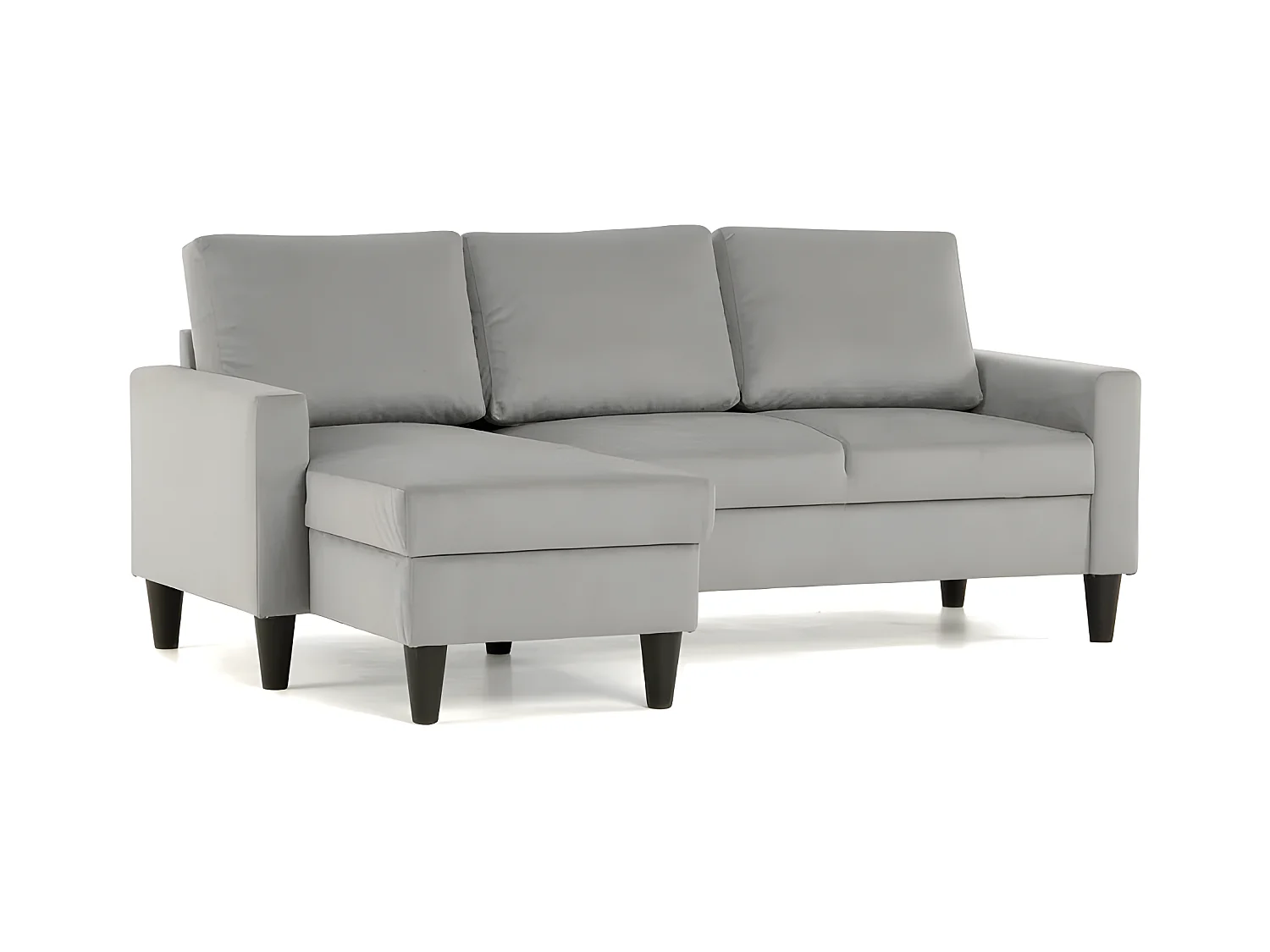 Canapé méridienne 3 places réversible en polyester gris clair