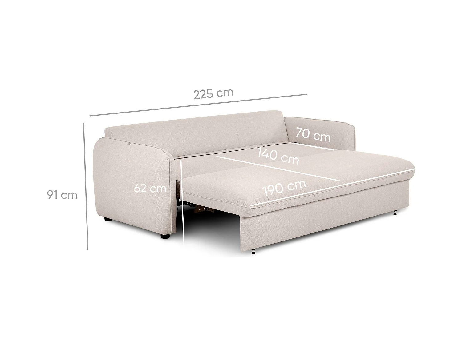 Sofá cama de 3 plazas - Sistema EasyBed poliéster beige