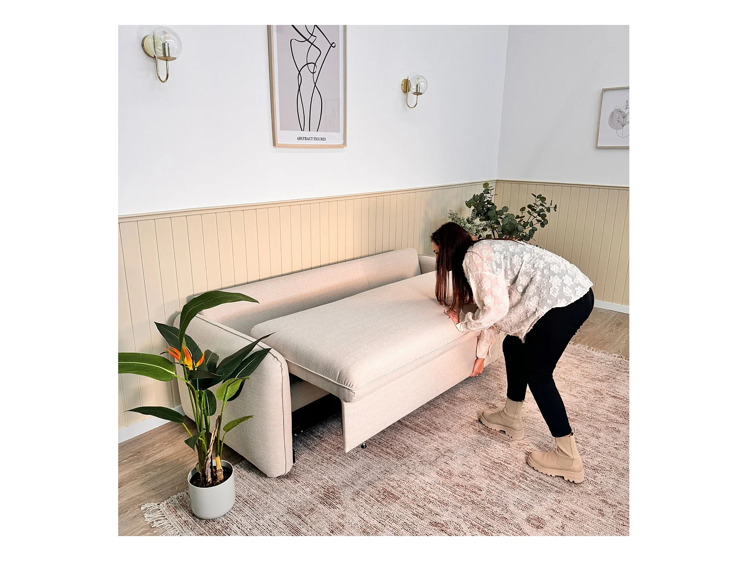 Sofá cama de 3 plazas - Sistema EasyBed poliéster beige