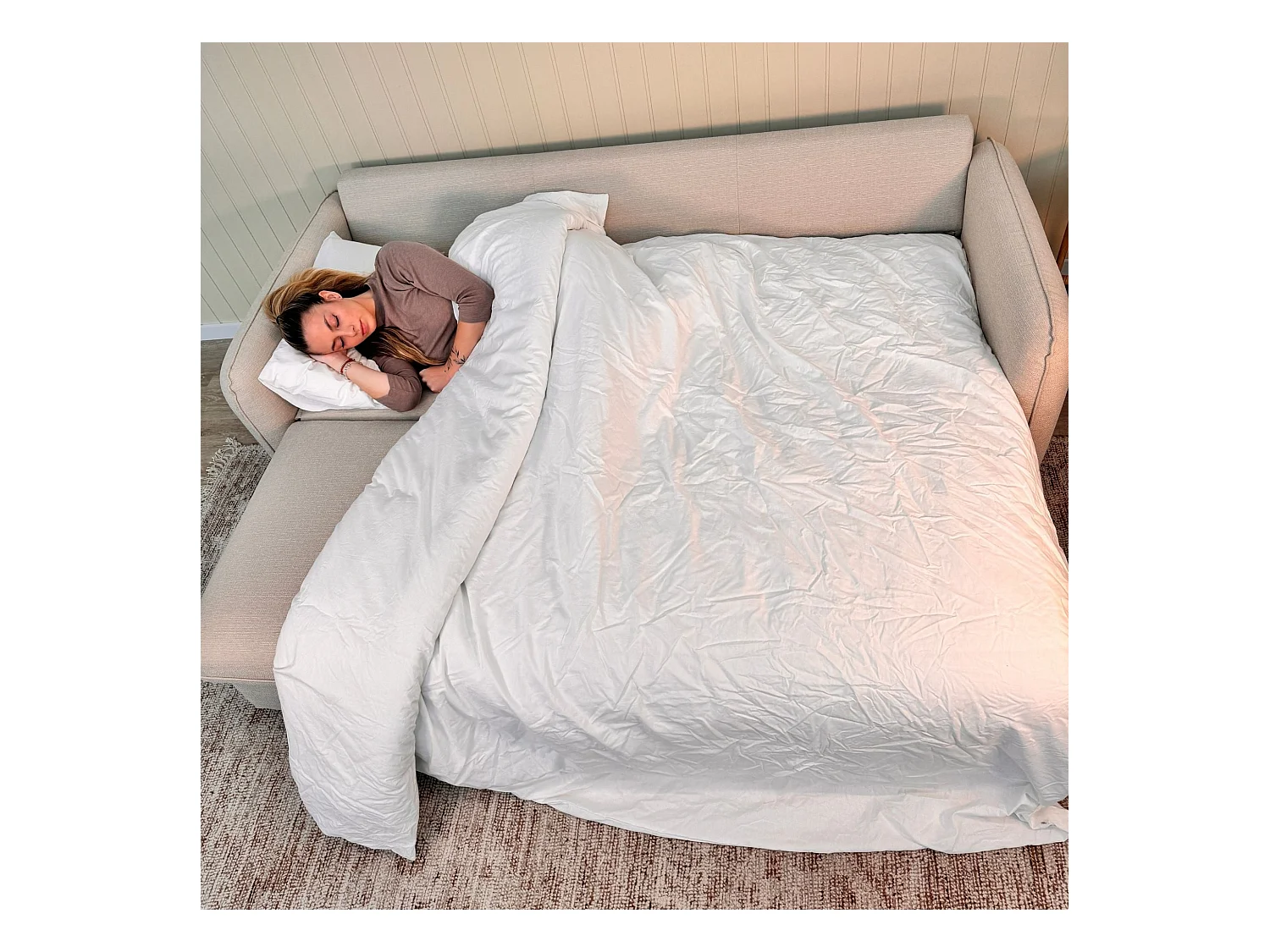 Sofá cama de 3 plazas - Sistema EasyBed poliéster beige