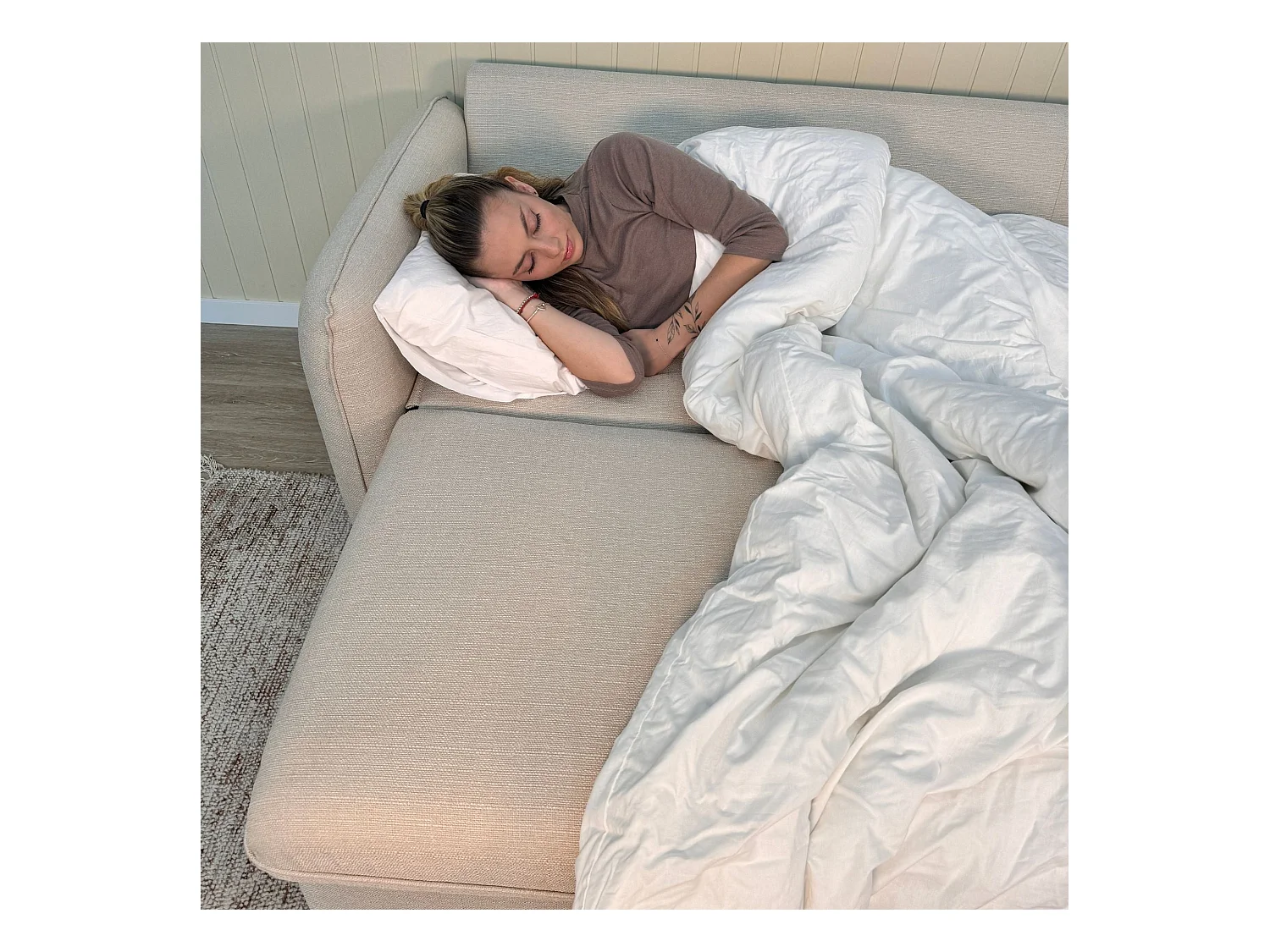 Sofá cama de 3 plazas - Sistema EasyBed poliéster beige