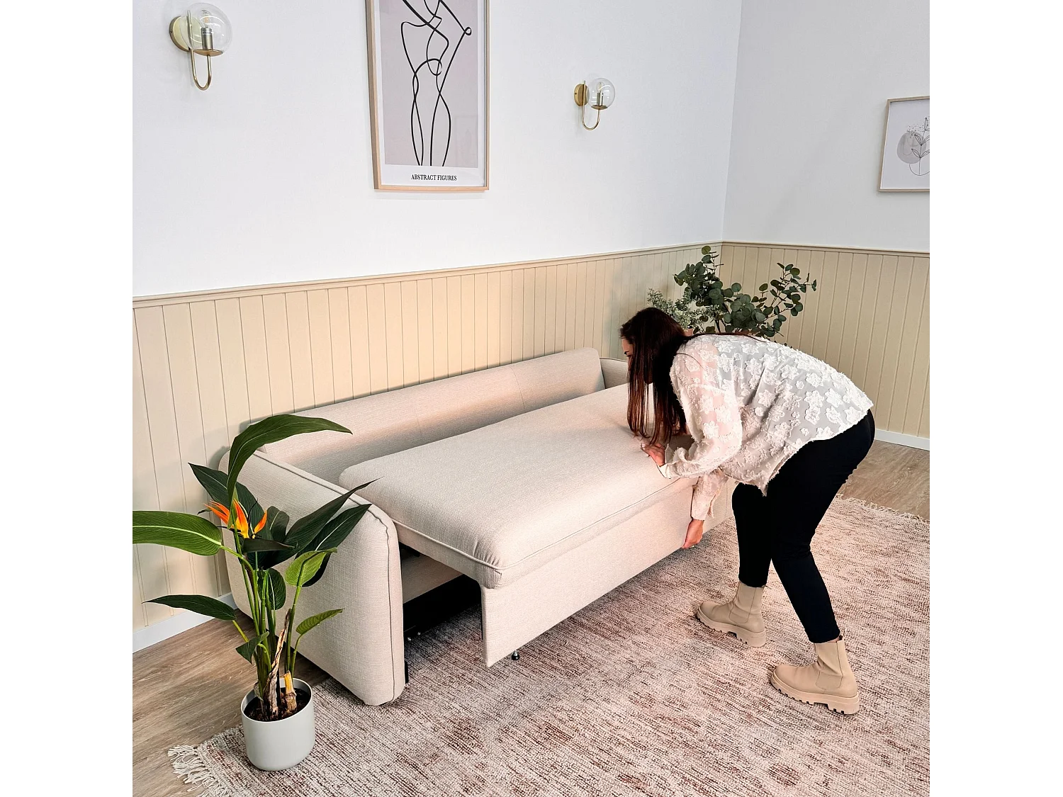 BUDWING Canapé-lit Chloé Beige avec Système Easybed - 4 Places - 225x140x91 cm