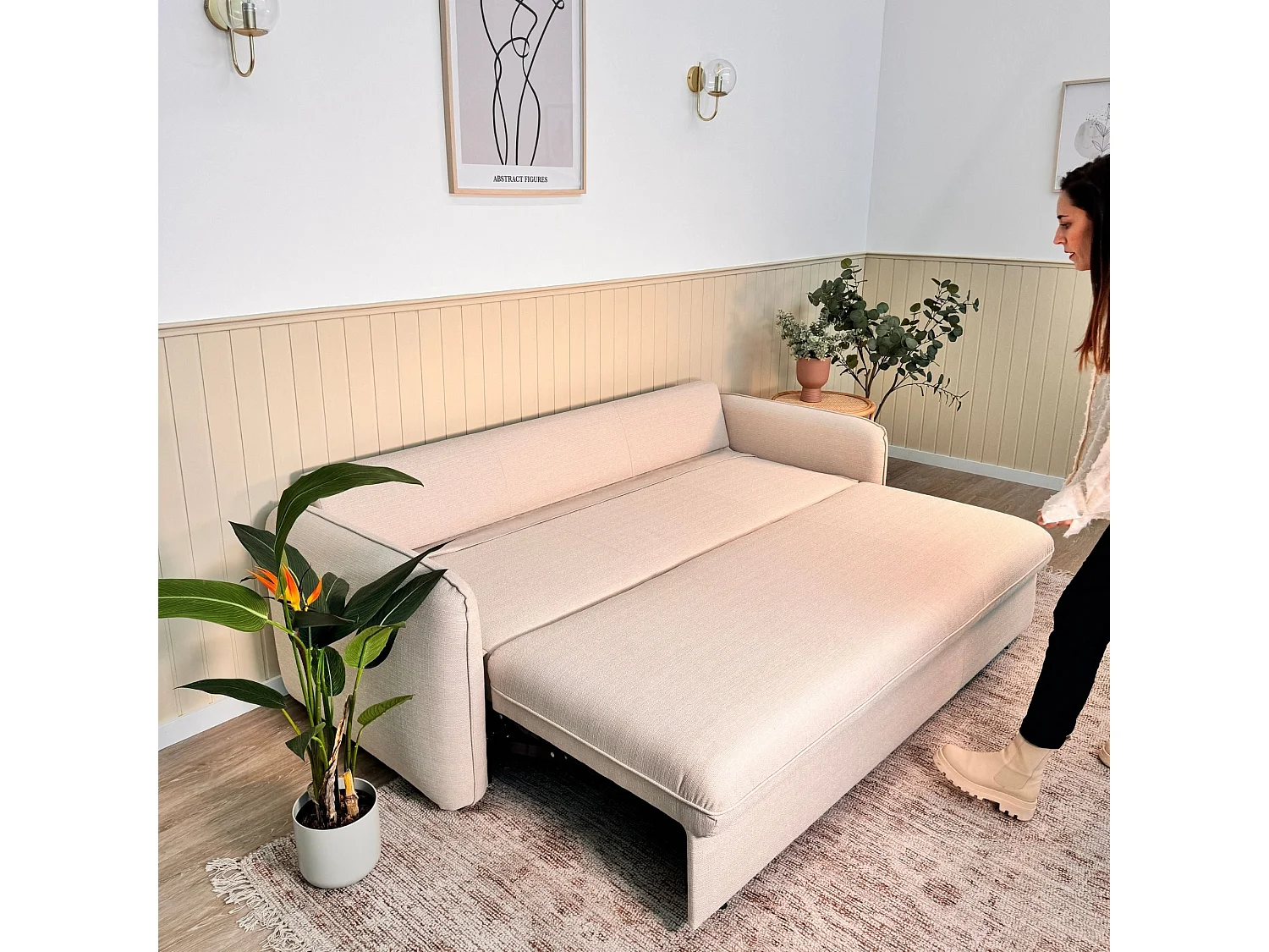 BUDWING Canapé-lit Chloé Beige avec Système Easybed - 4 Places - 225x140x91 cm