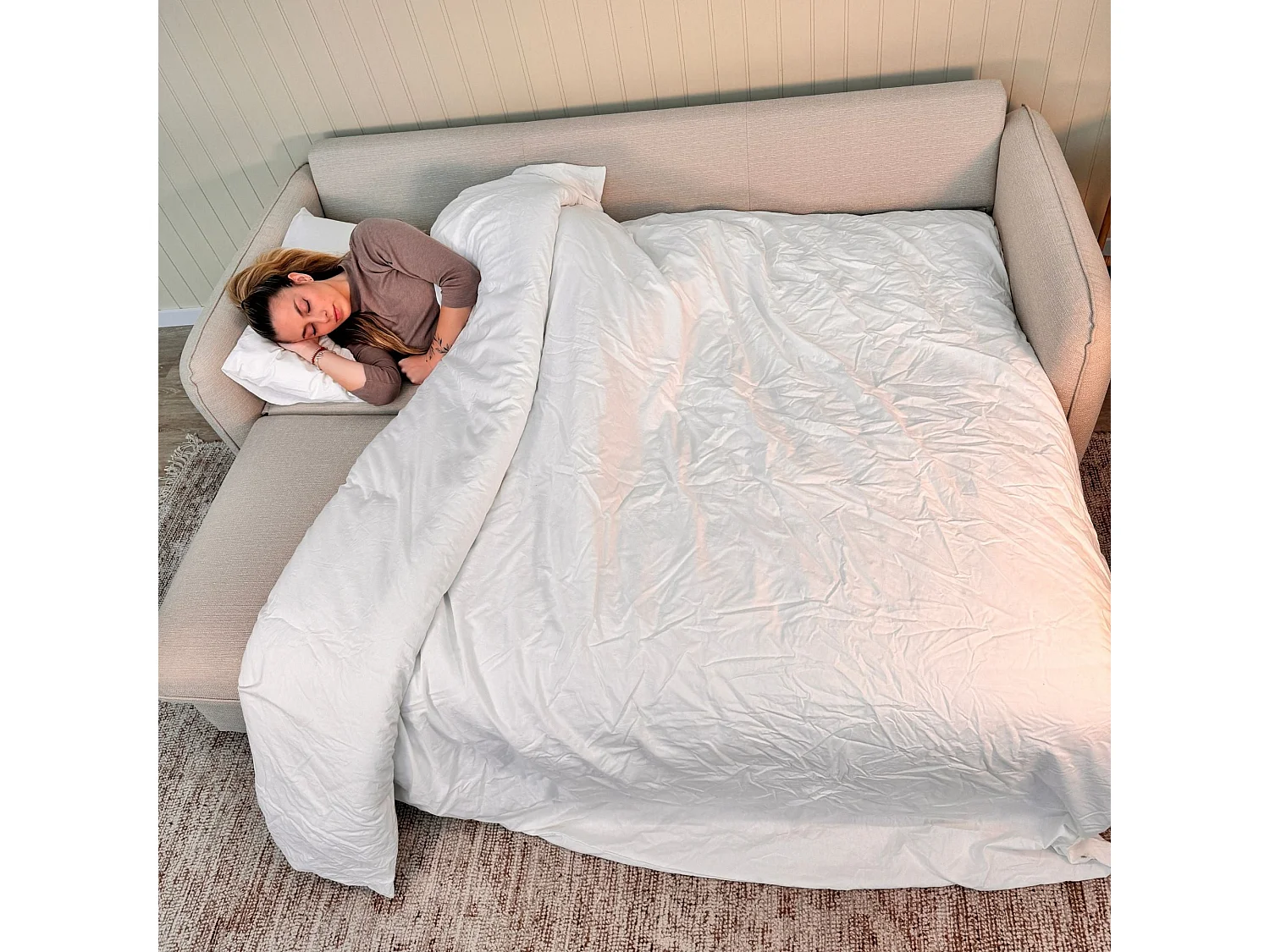 BUDWING Canapé-lit Chloé Beige avec Système Easybed - 4 Places - 225x140x91 cm