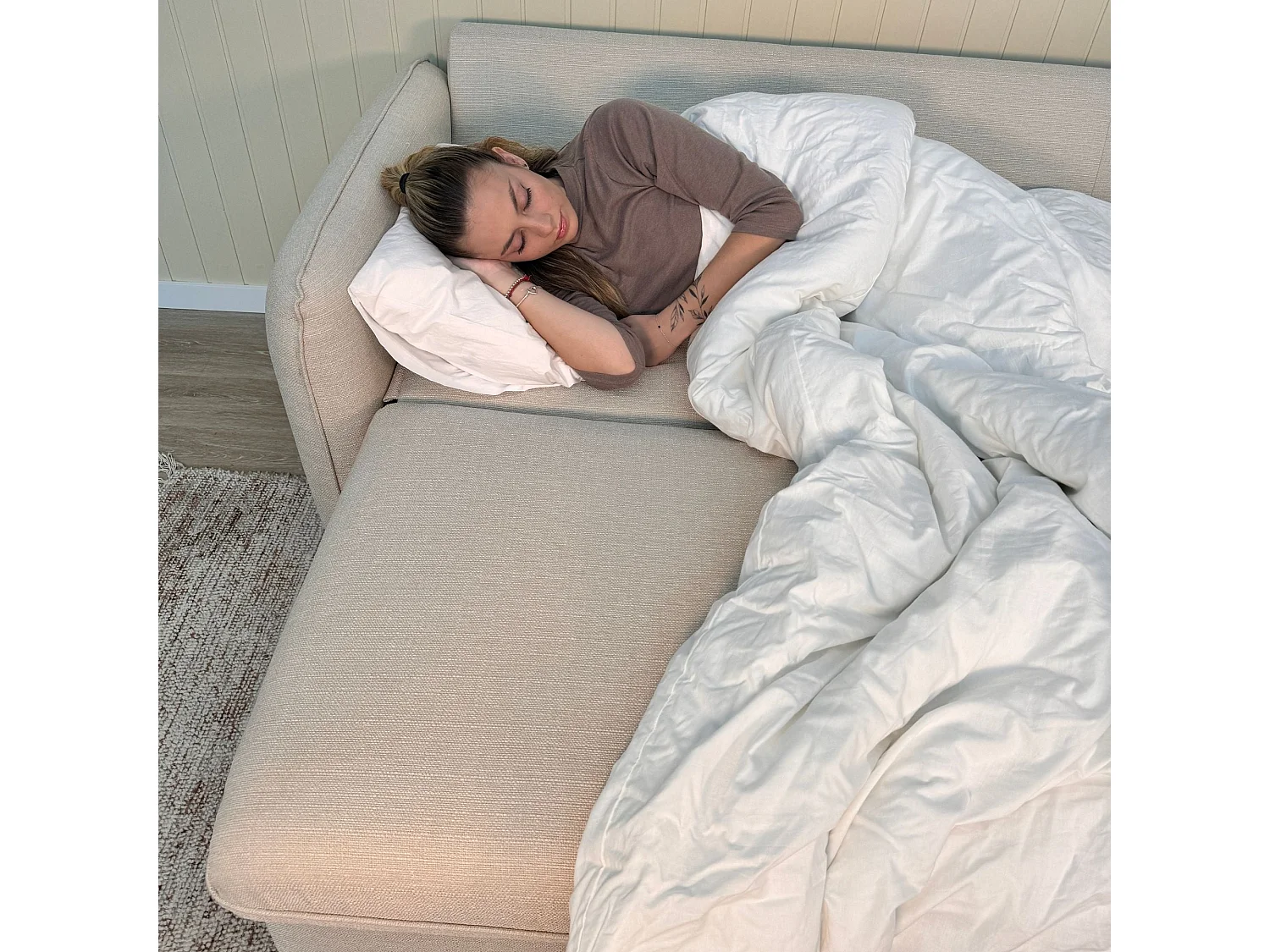 BUDWING Canapé-lit Chloé Beige avec Système Easybed - 4 Places - 225x140x91 cm