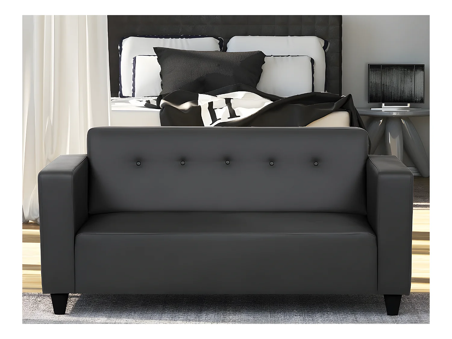 Sofa 2-Sitzer- mit  aus schwarzem Kunstleder