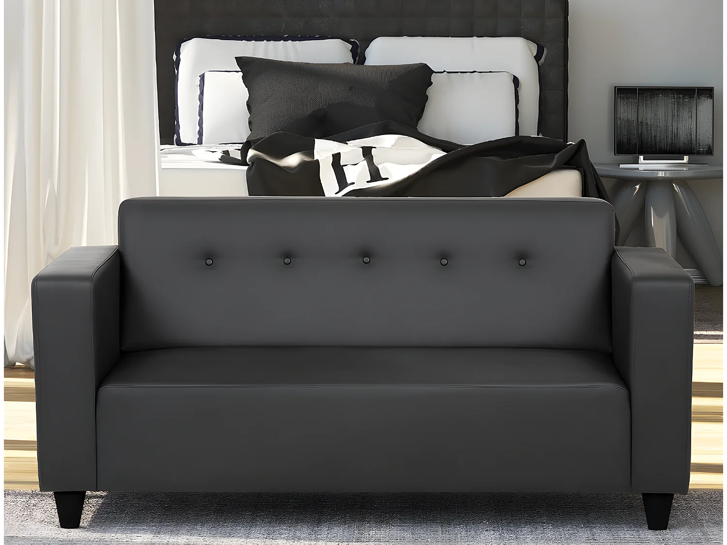 Canapé 2 places en cuir synthétique noir