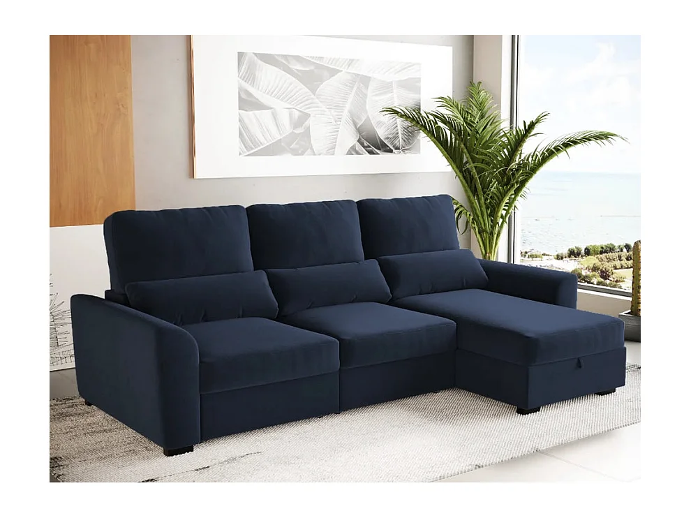 Canapé méridienne 3 places réversible en polyester bleu