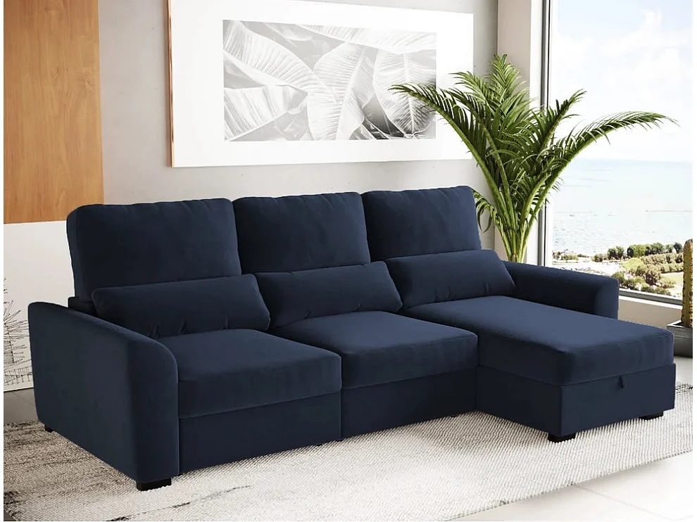 Canapé méridienne 3 places réversible en polyester bleu