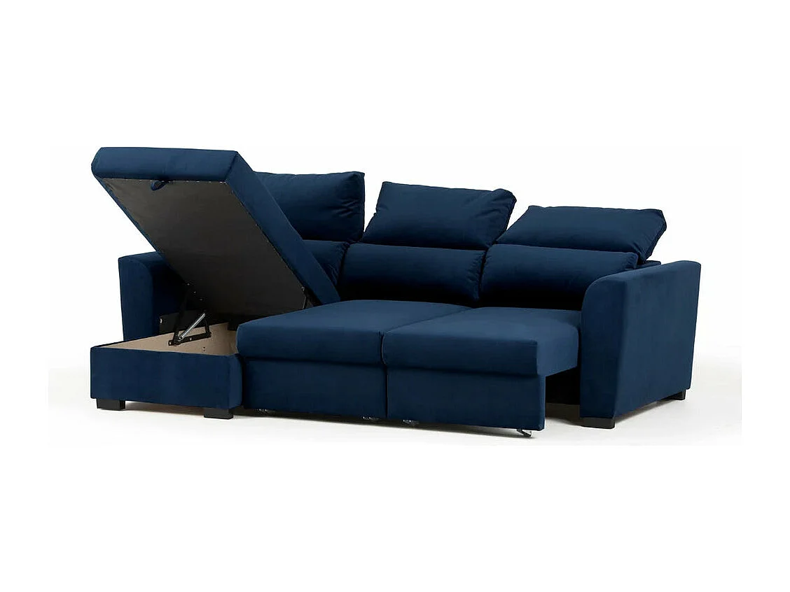 Canapé méridienne 3 places réversible en polyester bleu