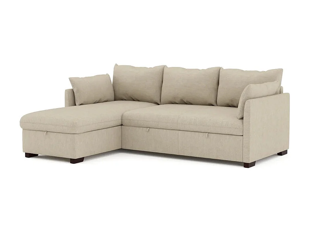 Slaapbank 3 zitplaatsen Beige - chaise longue omkeerbaar rechts/linksche met geïntegreerde opbergruimte (221 x 162 x 85 cm) - ORLANDO