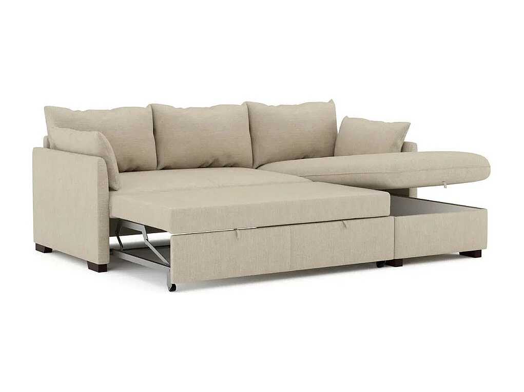 Slaapbank 3 zitplaatsen Beige - chaise longue omkeerbaar rechts/linksche met geïntegreerde opbergruimte (221 x 162 x 85 cm) - ORLANDO