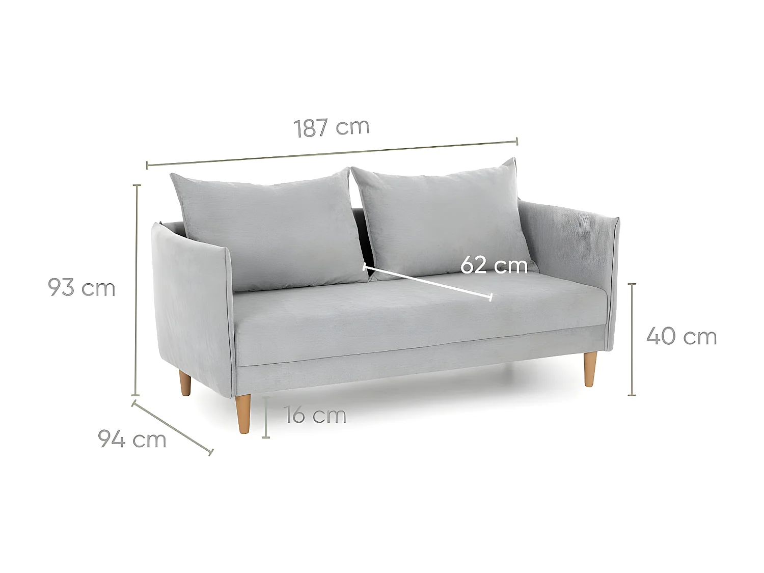 Divano 3 palen in grijs chiaro polyester