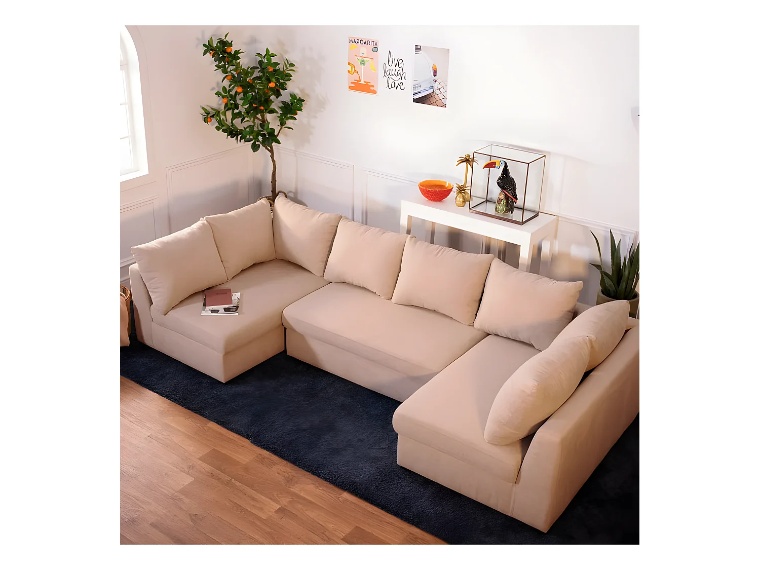 Sofá modular 5 plazas poliéster beige