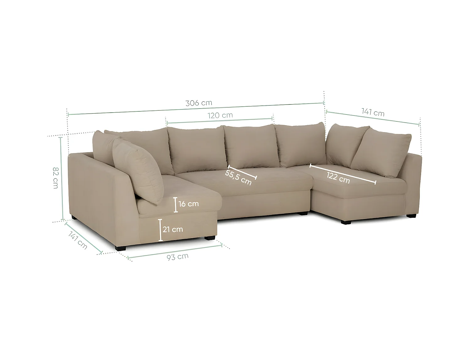 Canapé modulable 5 places en polyester beige