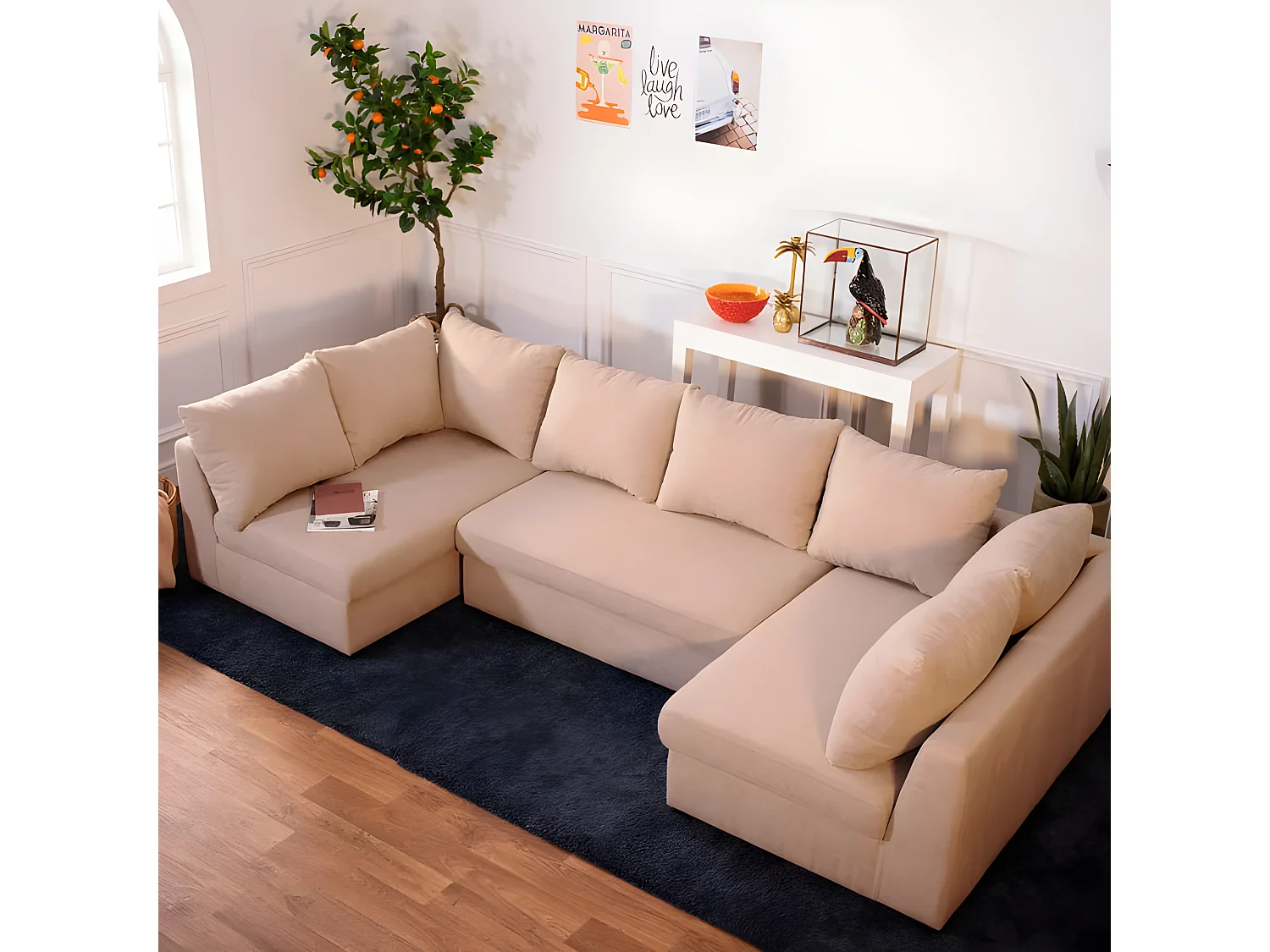 Canapé modulable 5 places en polyester beige