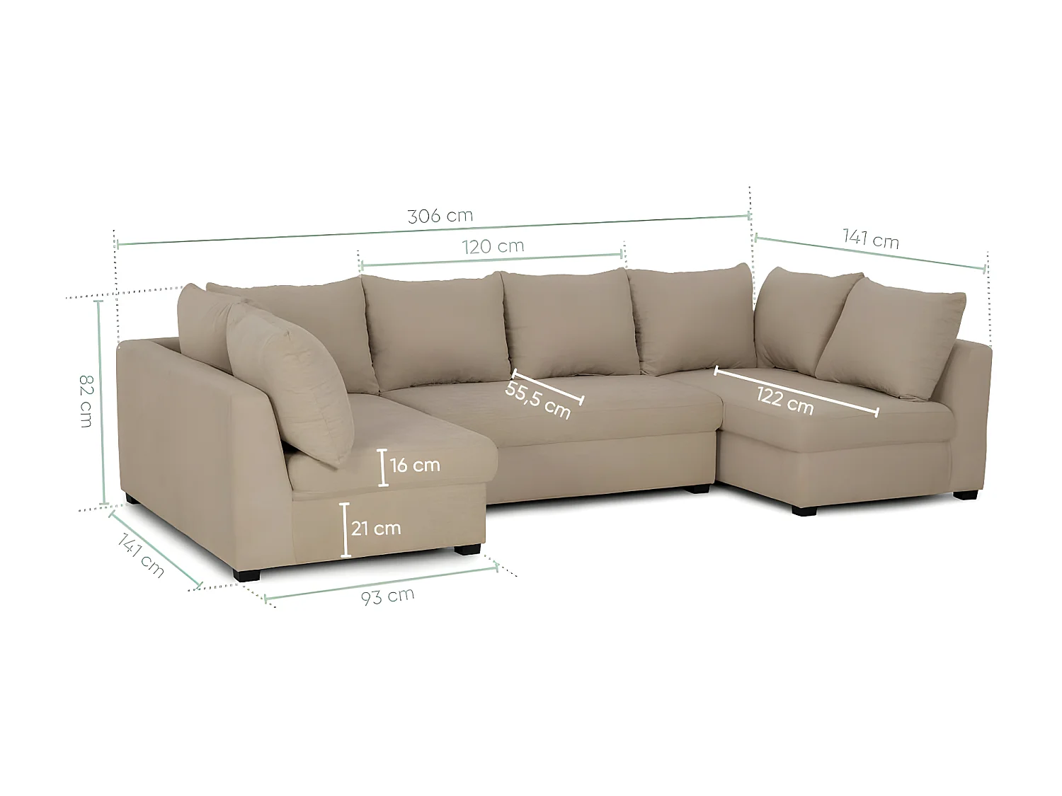 Canapé modulable 5 places en polyester beige