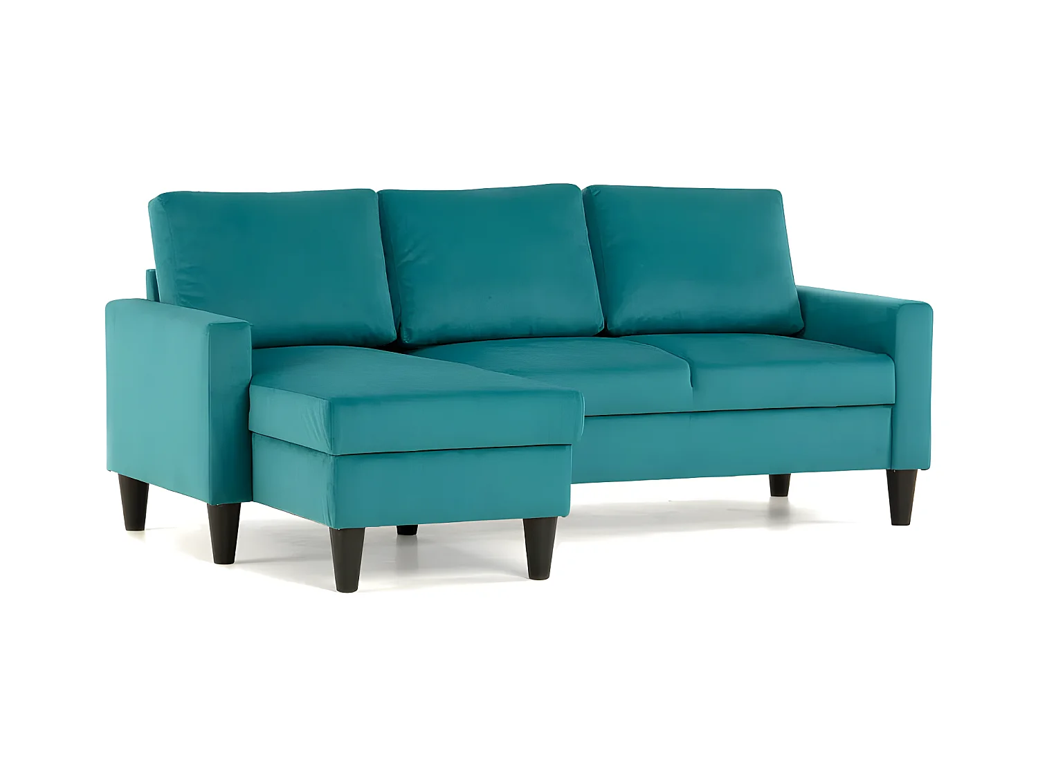 Canapé méridienne 3 places réversible en polyester turquoise