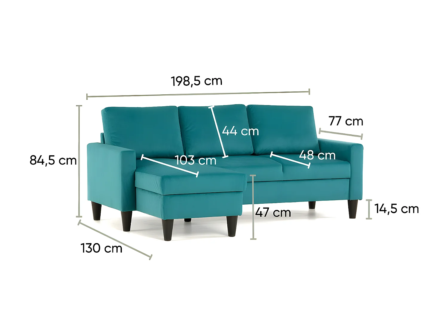 Sofa 3-sitziges wendbar  Chaiselongue aus Polyester türkis