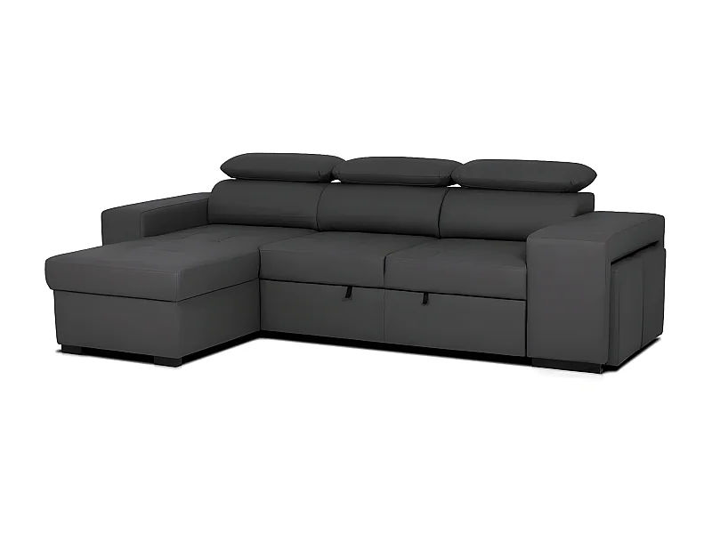 Sofa 3-Sitzer- mit wendbarer Chaiselongue aus schwarzem Kunstleder