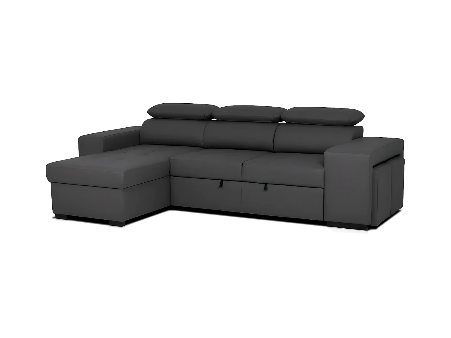 3-zitsbank met omkeerbare chaise longue in zwart kunstleer