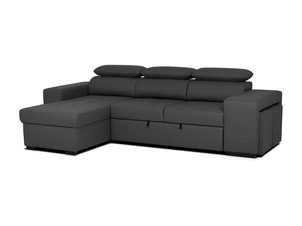 3-zitsbank met omkeerbare chaise longue in zwart kunstleer