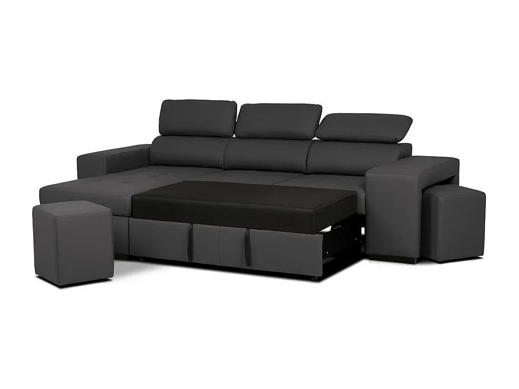 3-zitsbank met omkeerbare chaise longue in zwart kunstleer