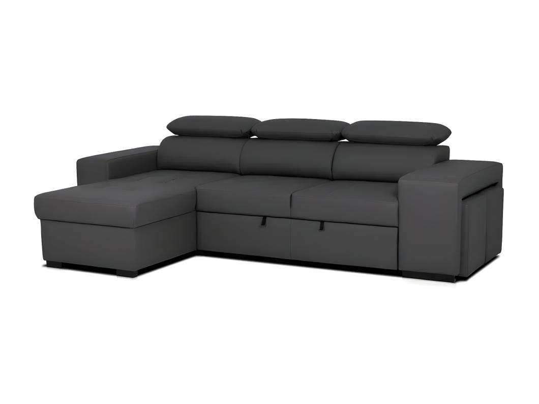 3-zitsbank met omkeerbare chaise longue in zwart kunstleer