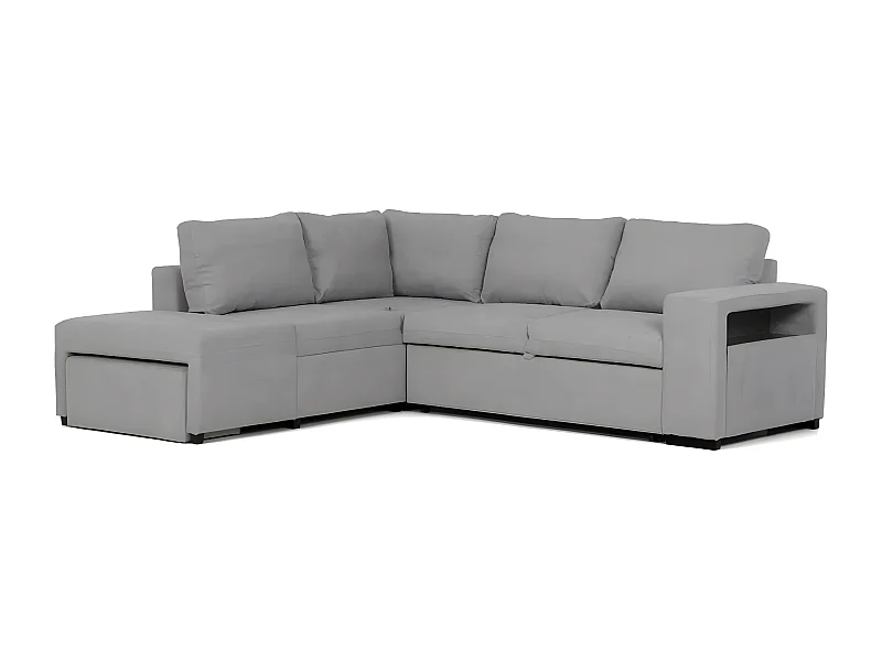 Sofá chaise longue 5 plazas reversible poliéster gris claro