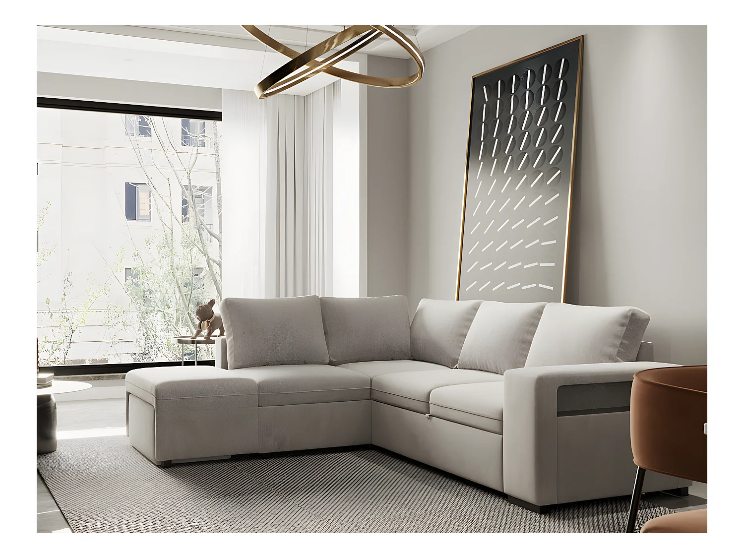 Divano 5-post chaise longue omkeerbaar in grijs polyester