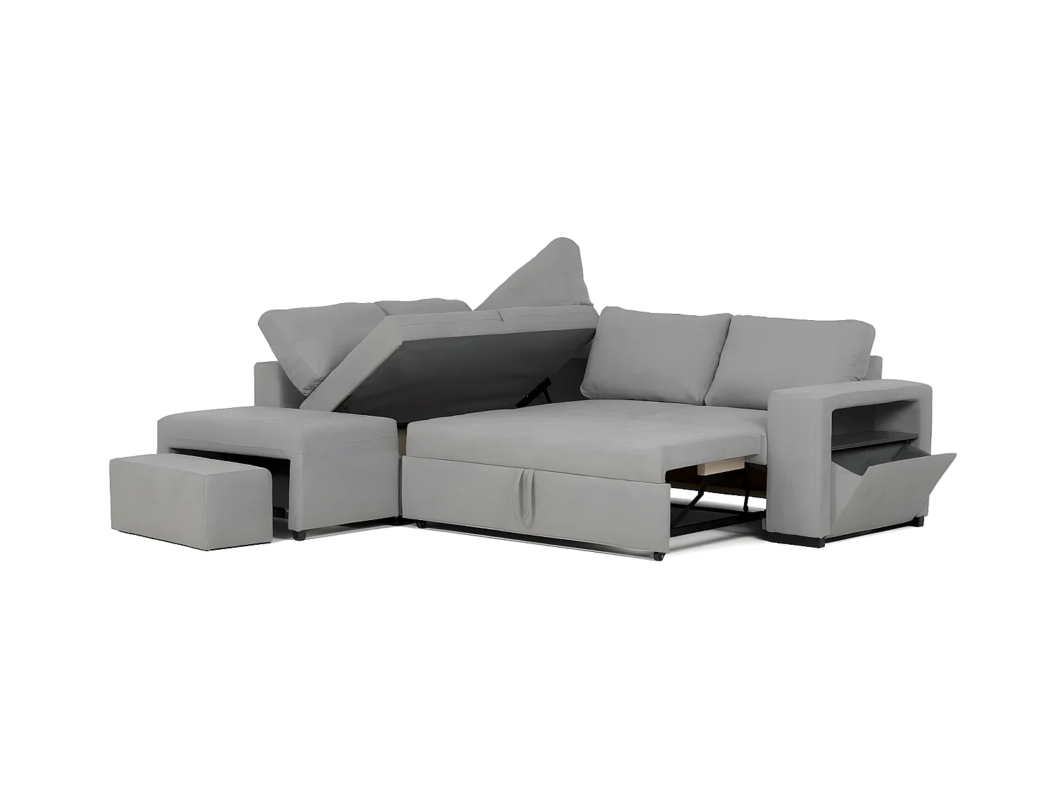 Divano 5-post chaise longue omkeerbaar in grijs polyester