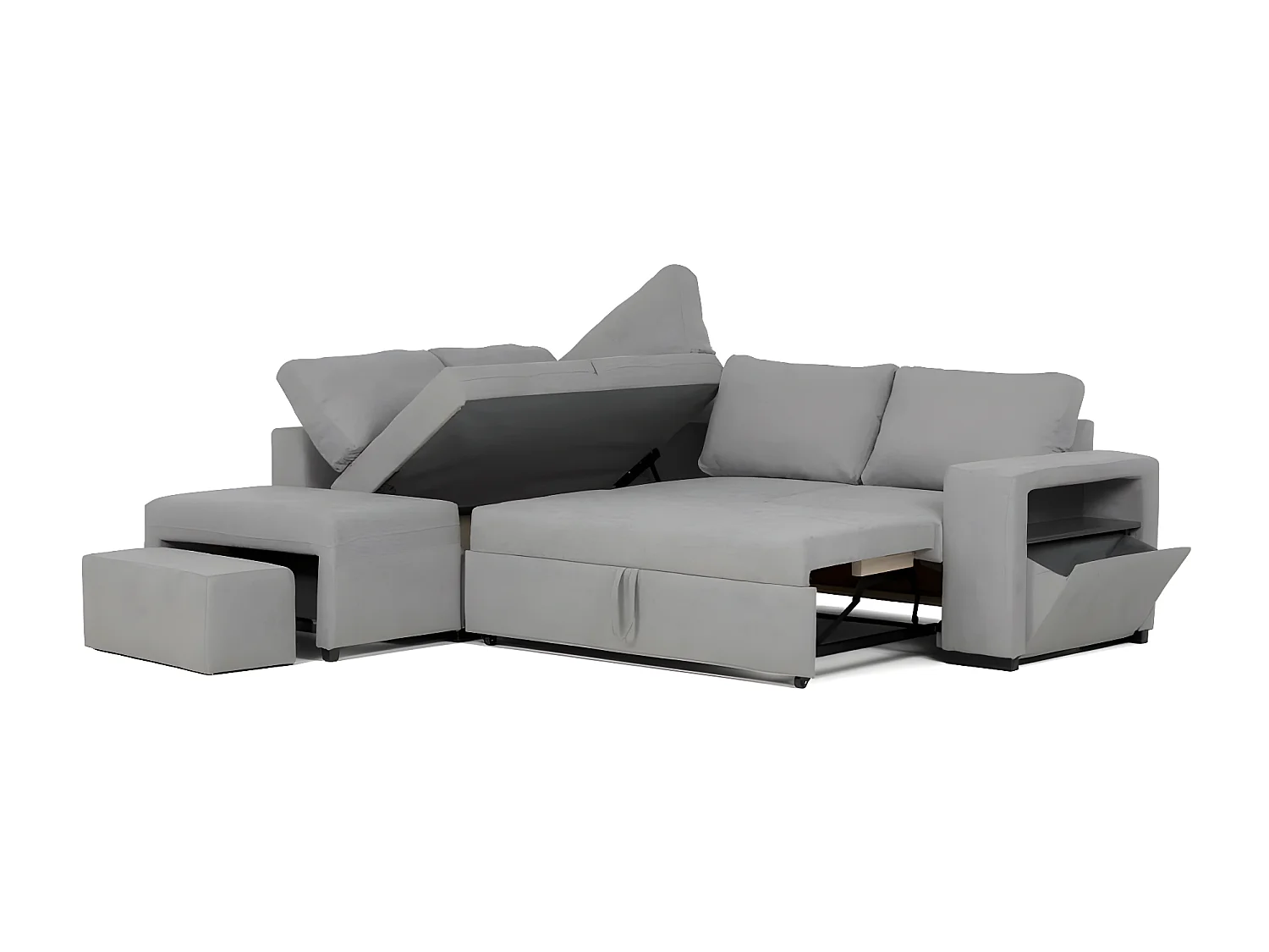 Canapé méridienne 5 places réversible en polyester gris clair