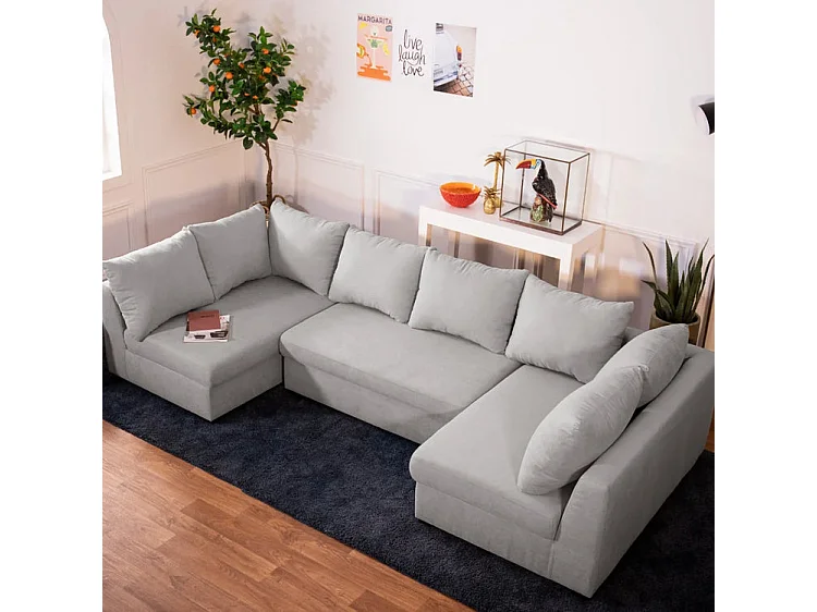 Canapé modulable 5 places en polyester gris clair