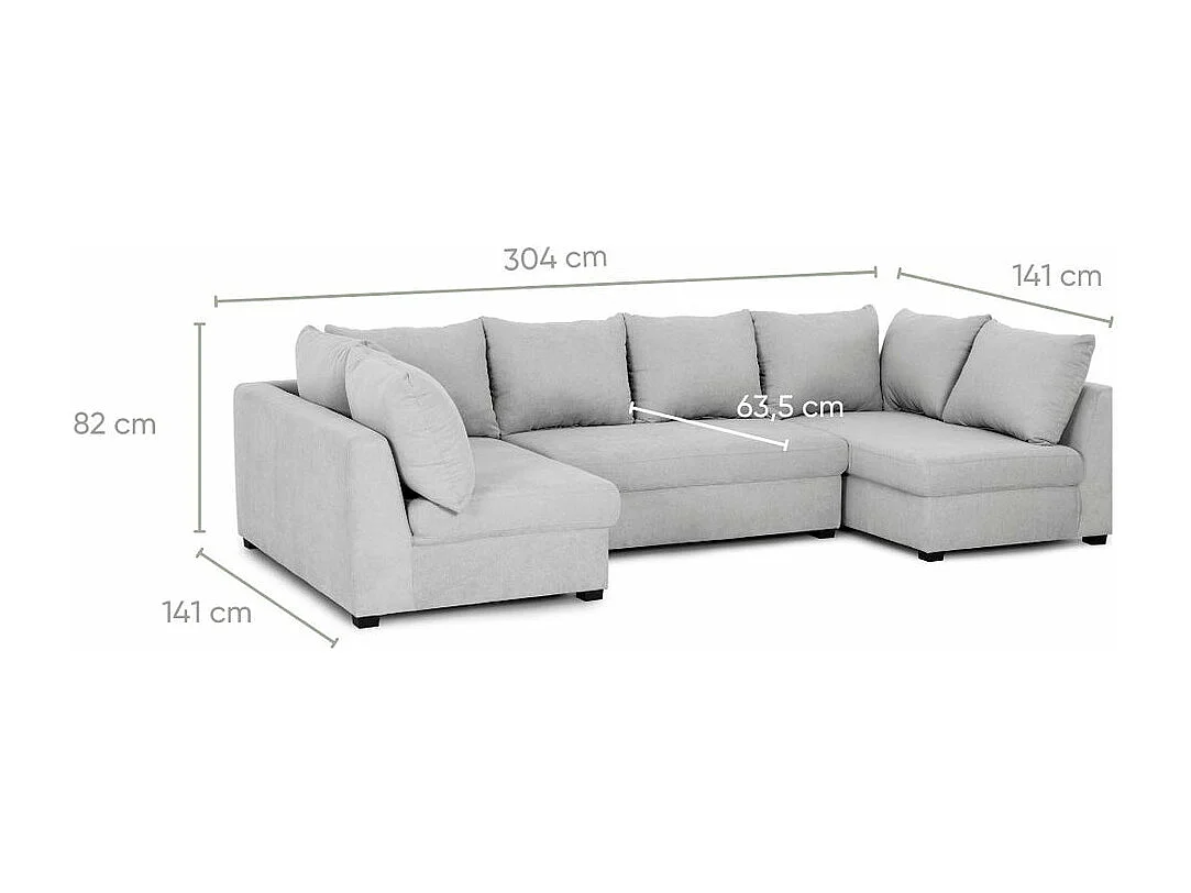 Canapé modulable 5 places en polyester gris clair