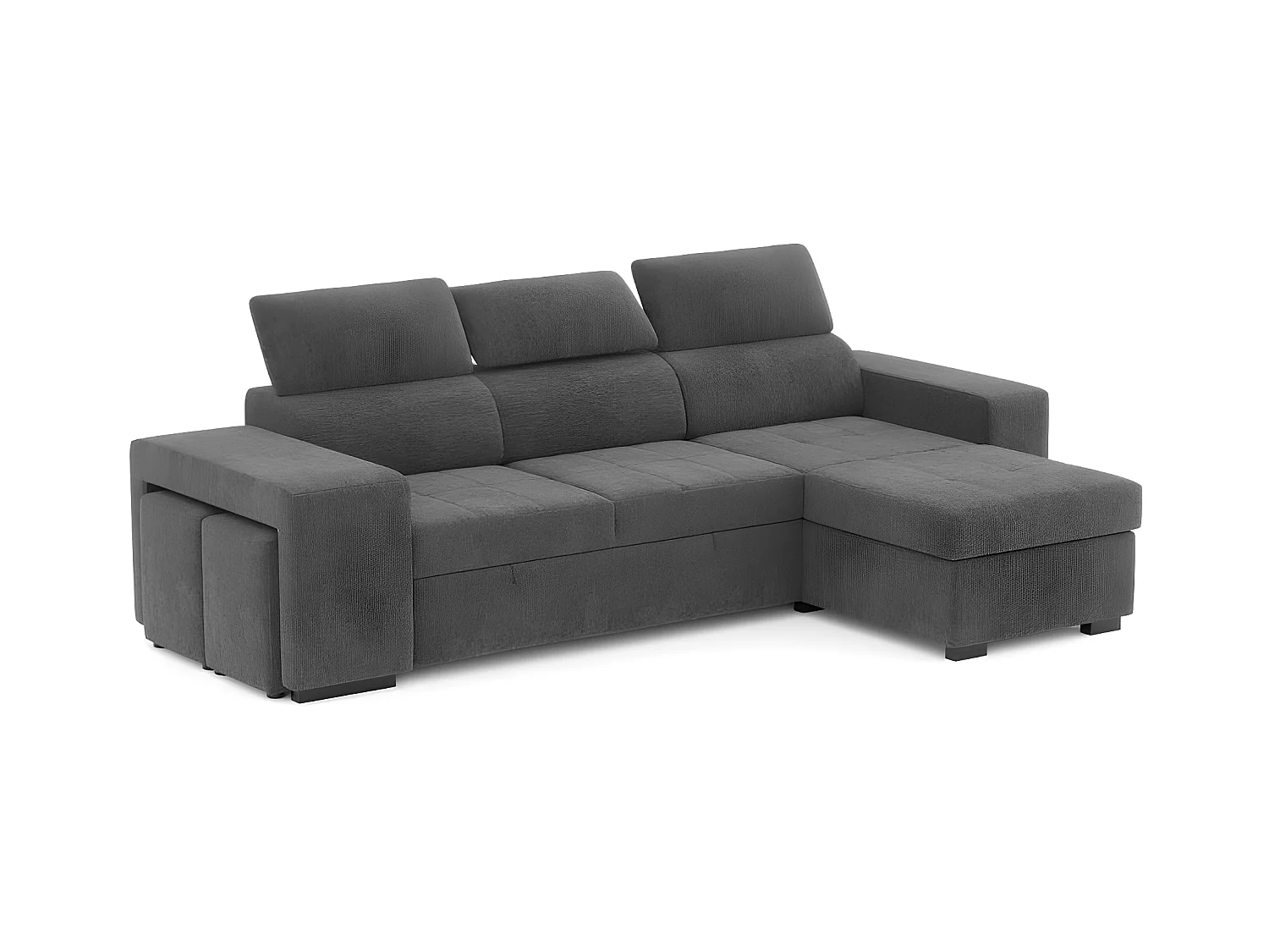 Canapé méridienne 3 places réversible en polyester gris foncé