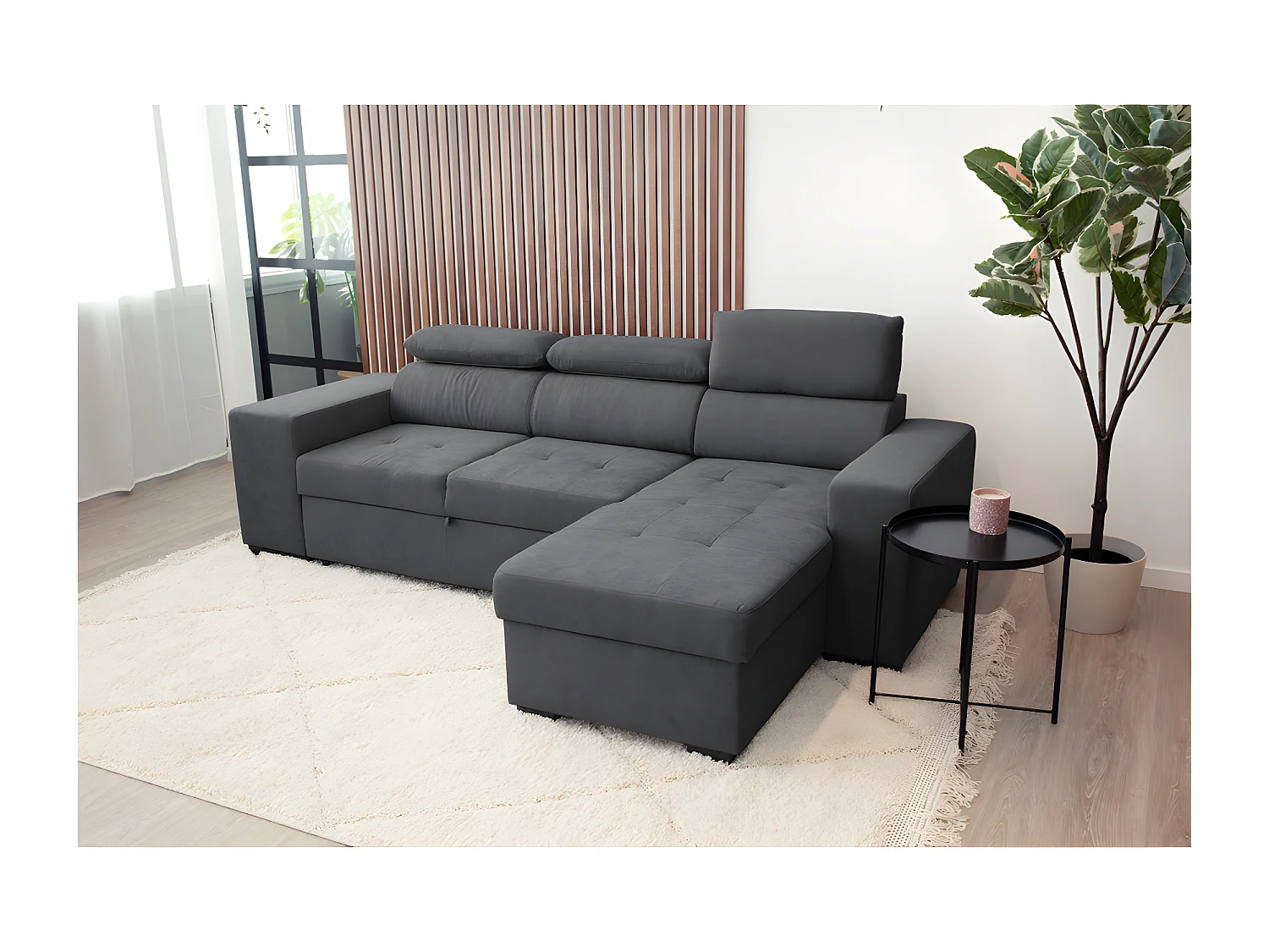 Sofa 3-Sitzer mit wendbarer Chaiselongue Polyester schwarzem