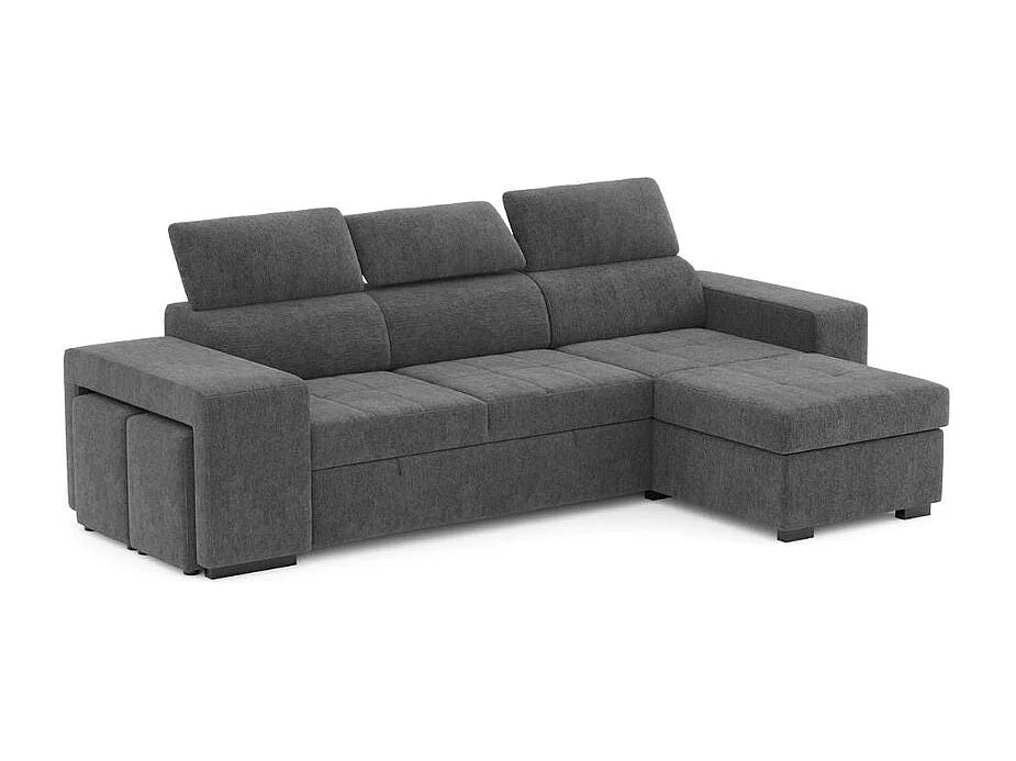 Sofá chaise longue 3 plazas reversible poliéster gris oscuro