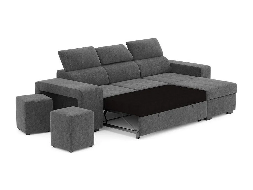 Sofá chaise longue 3 plazas reversible poliéster gris oscuro