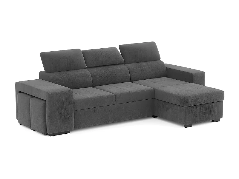 Divano 3-post chaise longue omkeerbaar in donkergrijs polyester